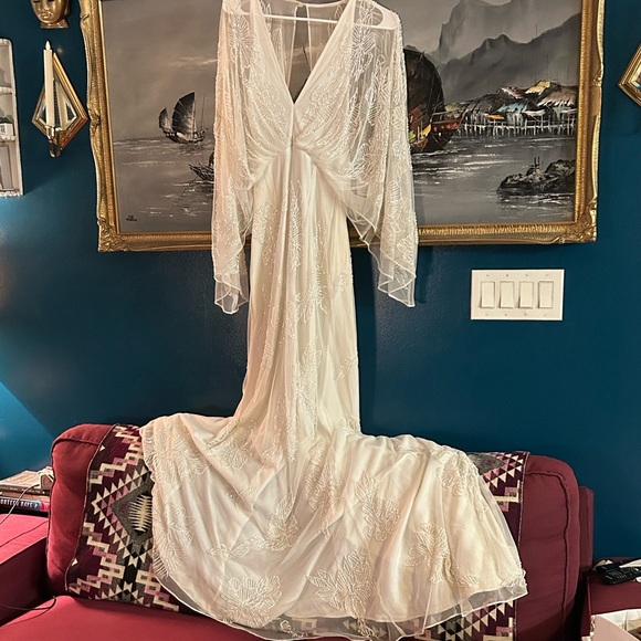 ASOS Beaded Wedding Dress | Kimono Sleeves | Boho Bridal Gown | size S-M (long) - Picture 2 of 16